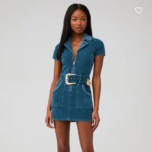 Show Me Your MuMu Teal Outlaw Corduroy Mini Dress S